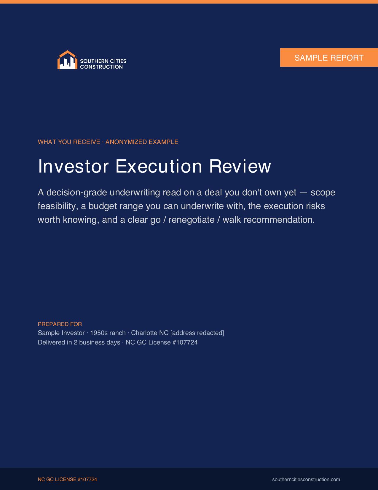 Investor Execution Review — sample report cover